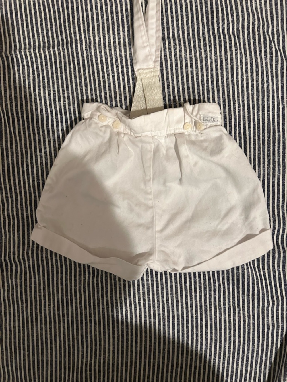 Baby Dior white 3-6 mo baby boy shorts with suspenders